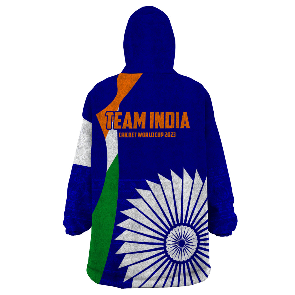 India Cricket Wearable Blanket Hoodie Men in Blue World Cup 2023 Bharat Flag Style - Vibe Hoodie Shop