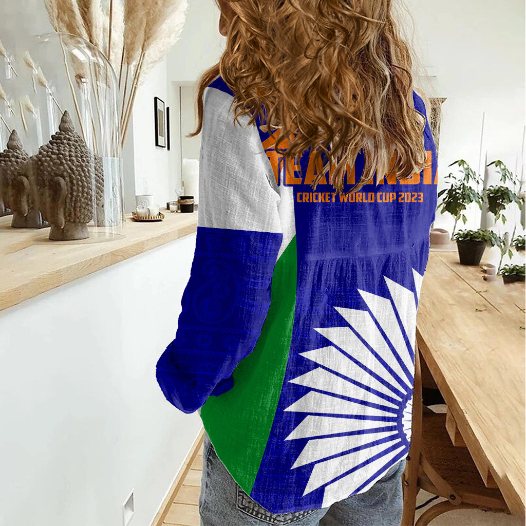 India Cricket Women Casual Shirt Men in Blue World Cup 2023 Bharat Flag Style - Vibe Hoodie Shop