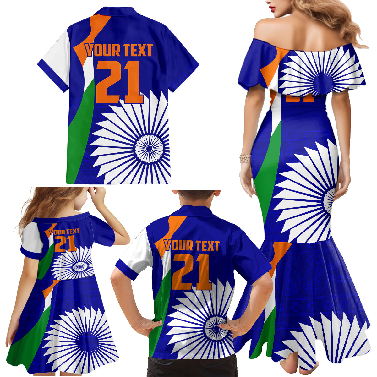 custom-india-cricket-family-matching-mermaid-dress-and-hawaiian-shirt-men-in-blue-world-cup-2023-bharat-flag-style