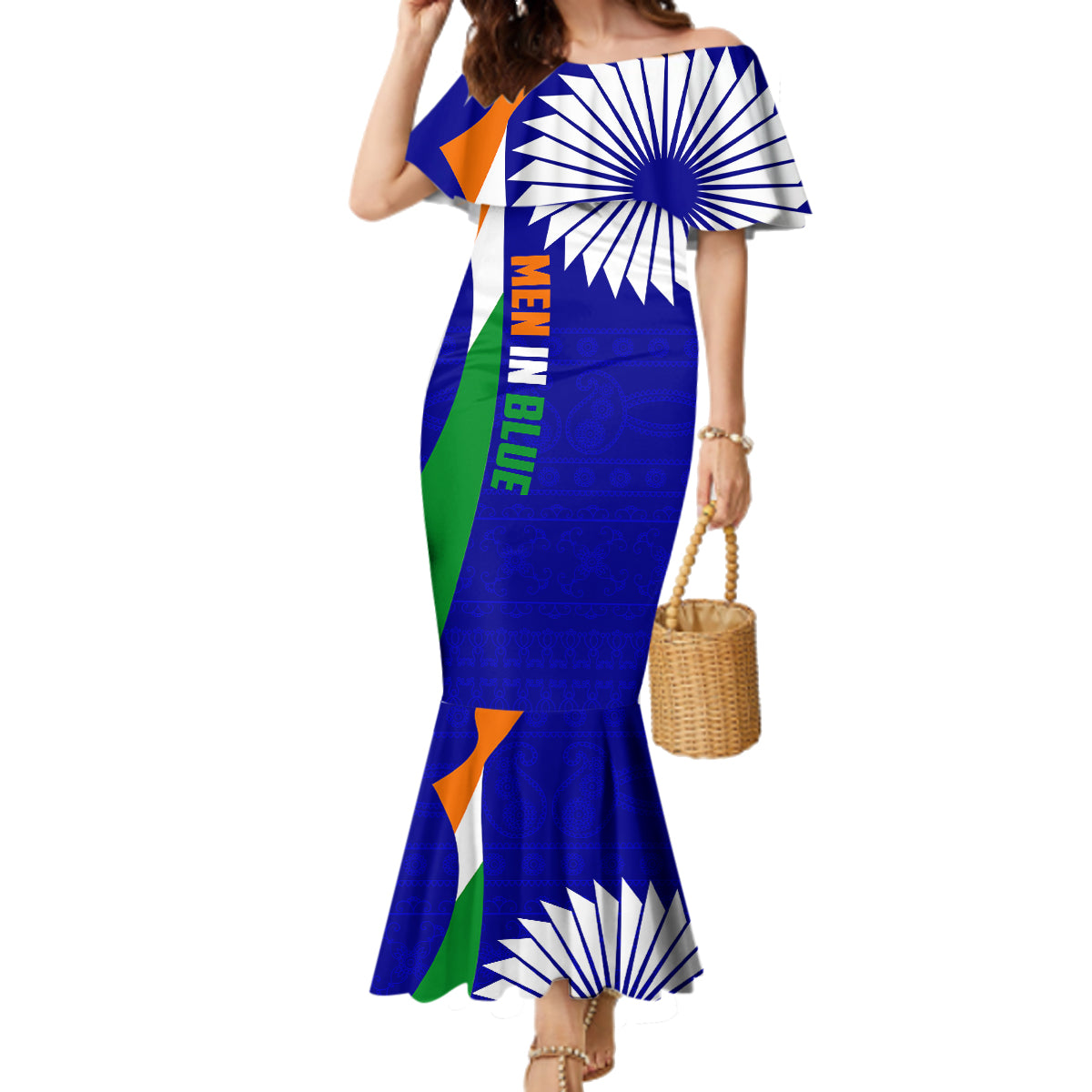 custom-india-cricket-family-matching-mermaid-dress-and-hawaiian-shirt-men-in-blue-world-cup-2023-bharat-flag-style