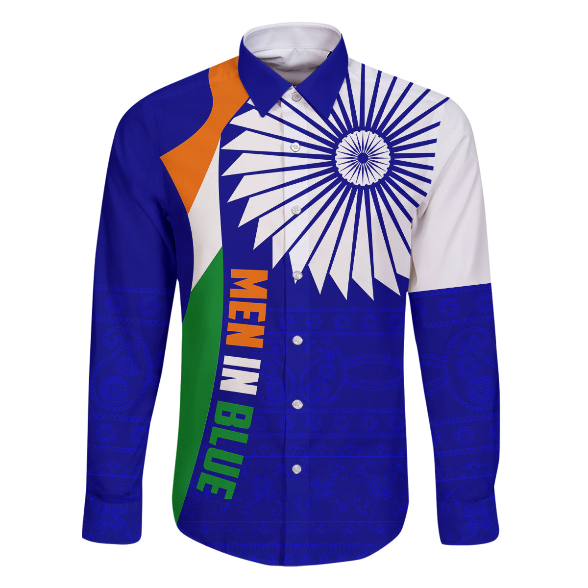 custom-india-cricket-family-matching-off-shoulder-long-sleeve-dress-and-hawaiian-shirt-men-in-blue-world-cup-2023-bharat-flag-style