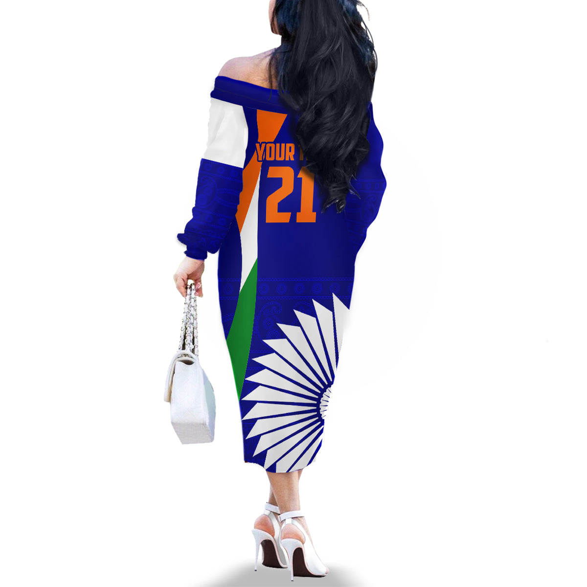 custom-india-cricket-family-matching-off-shoulder-long-sleeve-dress-and-hawaiian-shirt-men-in-blue-world-cup-2023-bharat-flag-style
