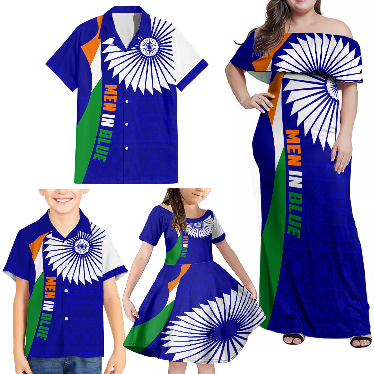 custom-india-cricket-family-matching-off-shoulder-maxi-dress-and-hawaiian-shirt-men-in-blue-world-cup-2023-bharat-flag-style