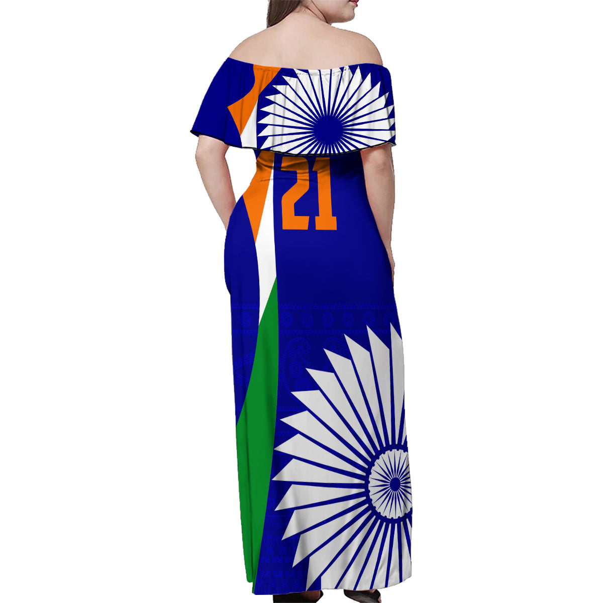 custom-india-cricket-family-matching-off-shoulder-maxi-dress-and-hawaiian-shirt-men-in-blue-world-cup-2023-bharat-flag-style