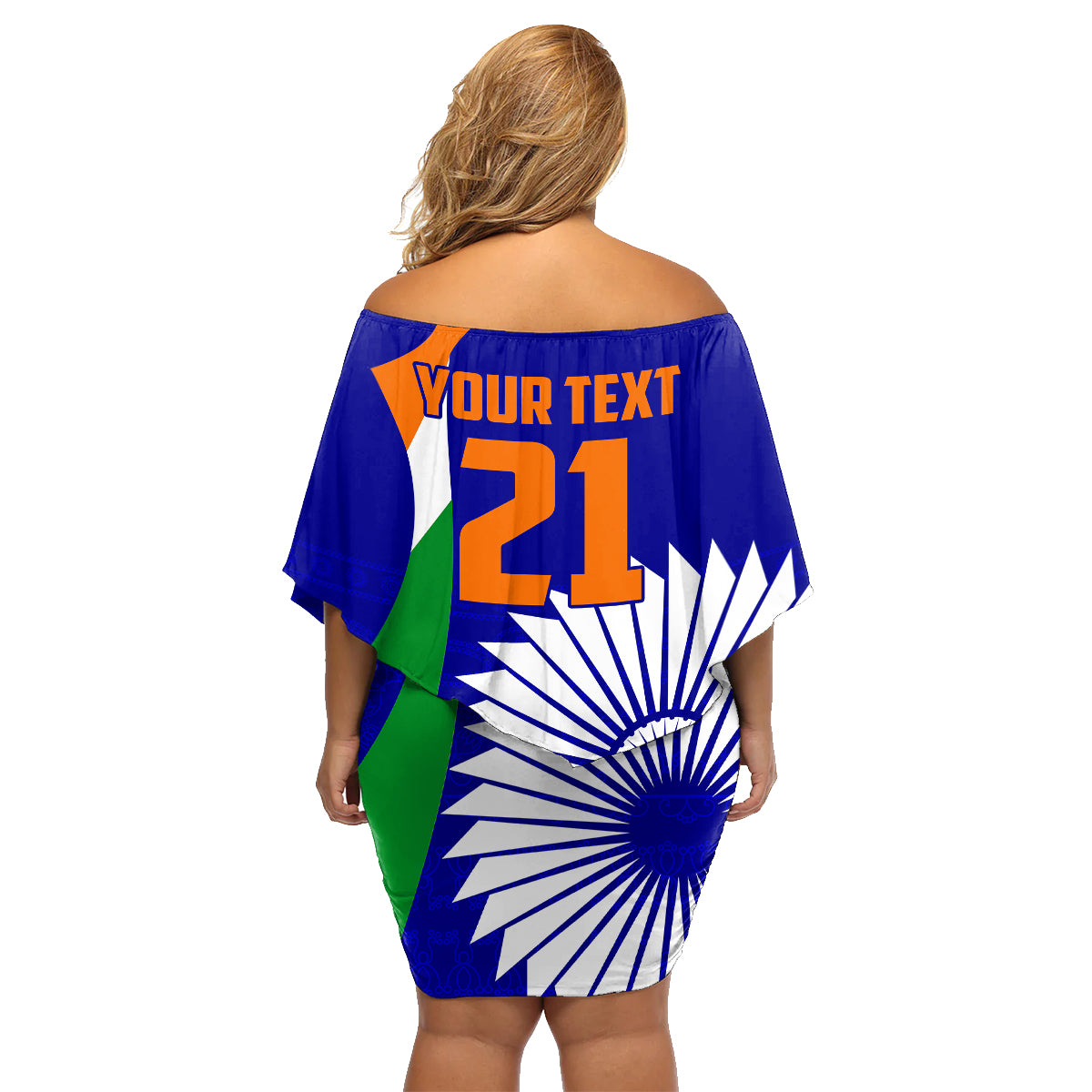 custom-india-cricket-family-matching-off-shoulder-short-dress-and-hawaiian-shirt-men-in-blue-world-cup-2023-bharat-flag-style