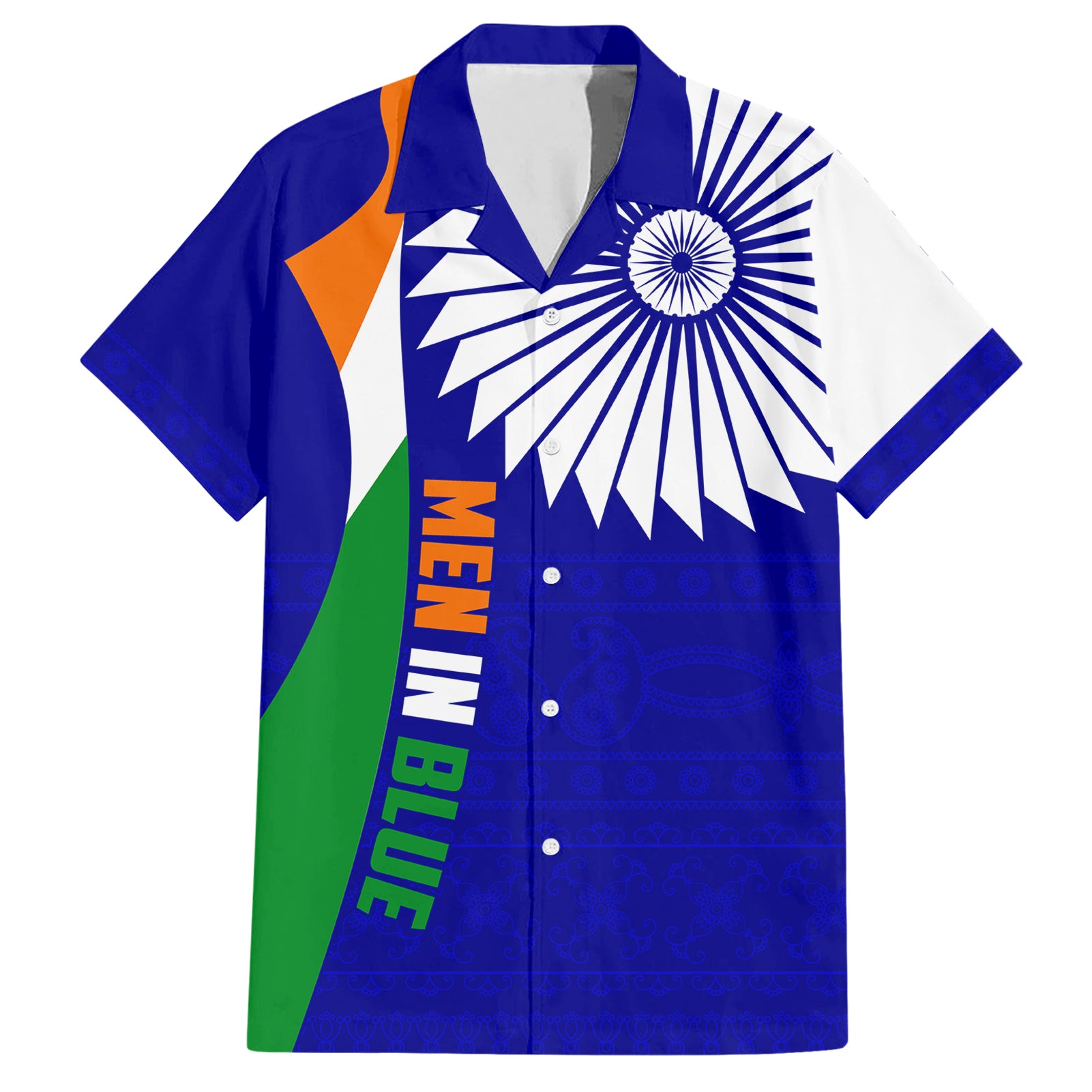 Custom India Cricket Hawaiian Shirt Men in Blue World Cup 2023 Bharat Flag Style - Vibe Hoodie Shop