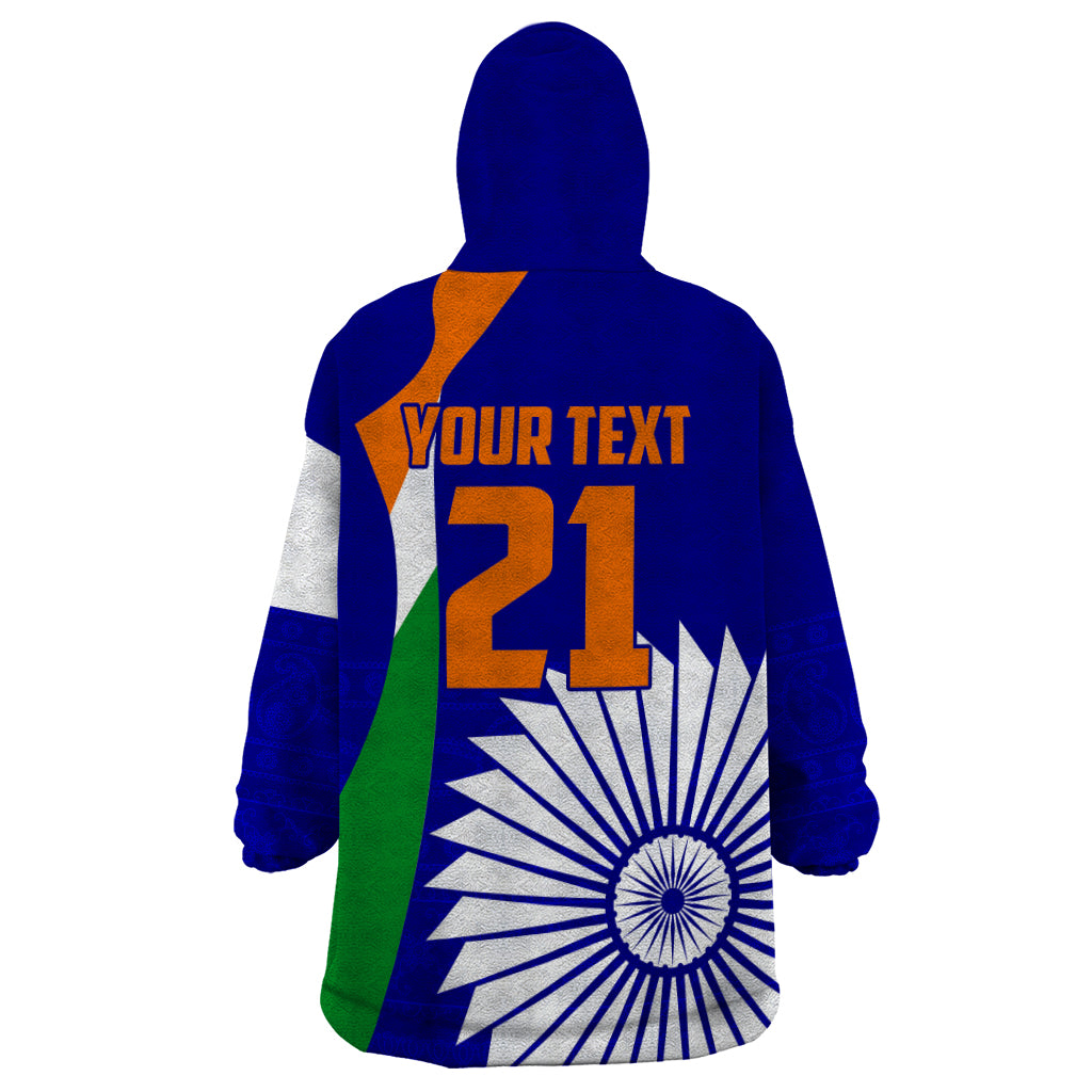 Custom India Cricket Wearable Blanket Hoodie Men in Blue World Cup 2023 Bharat Flag Style - Vibe Hoodie Shop