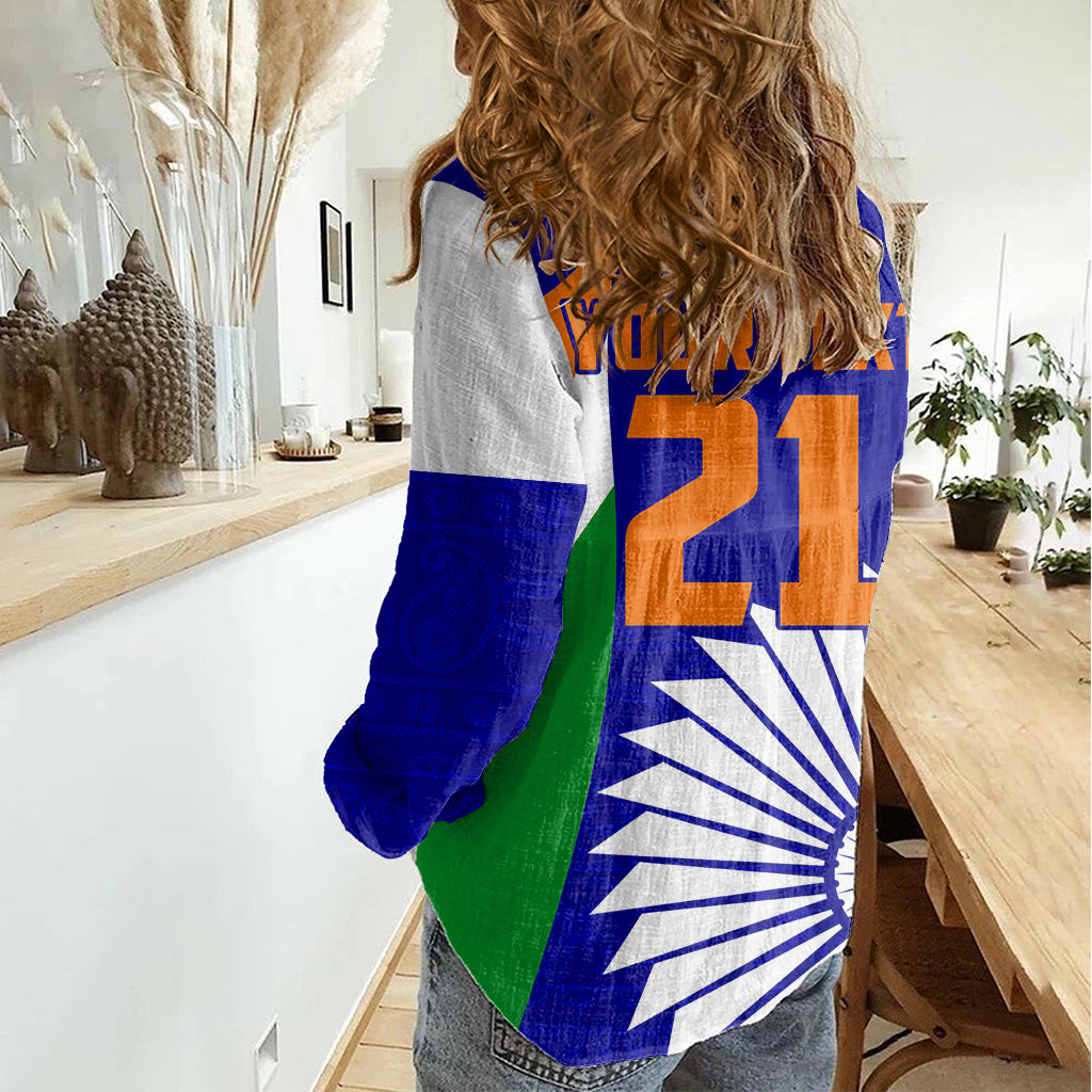 Custom India Cricket Women Casual Shirt Men in Blue World Cup 2023 Bharat Flag Style - Vibe Hoodie Shop
