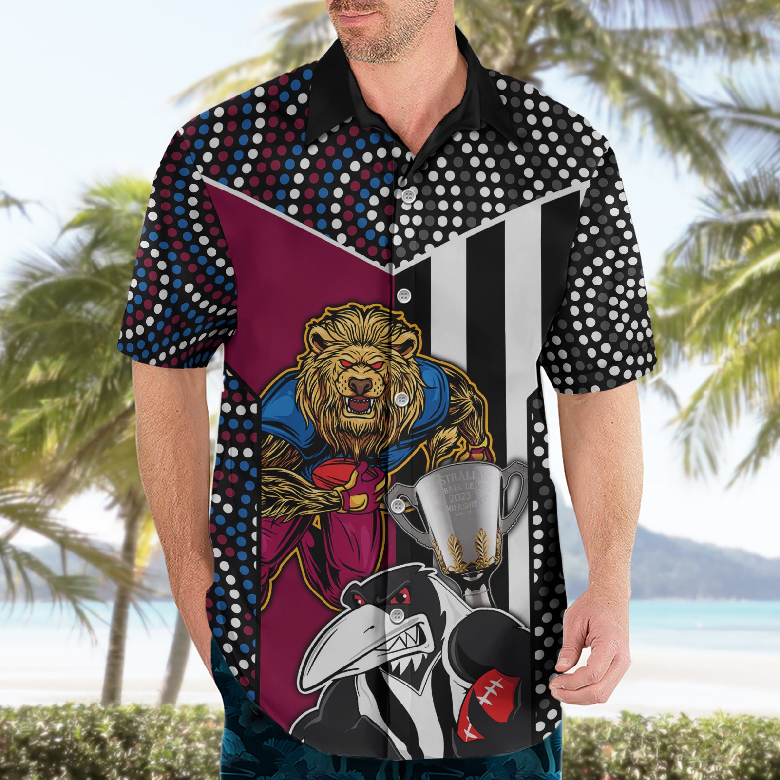 AFL Magpies Combine Lions Hawaiian Shirt Together Go Champions 2023 - Vibe Hoodie Shop