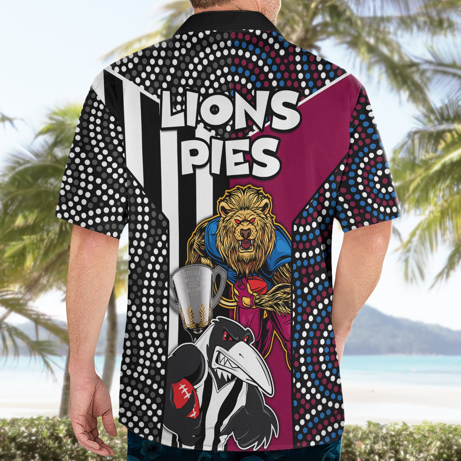 AFL Magpies Combine Lions Hawaiian Shirt Together Go Champions 2023 - Vibe Hoodie Shop