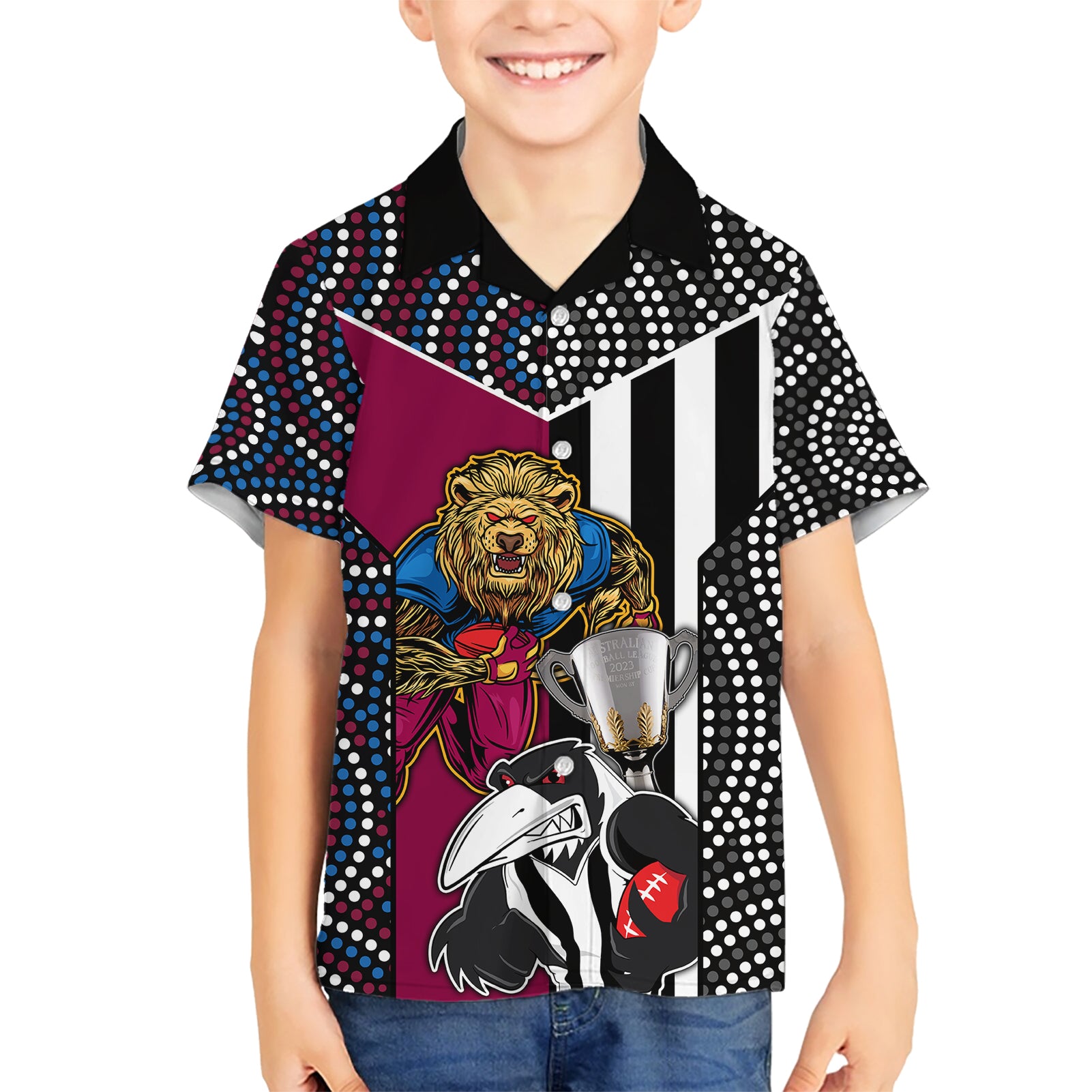 AFL Magpies Combine Lions Hawaiian Shirt Together Go Champions 2023 - Vibe Hoodie Shop