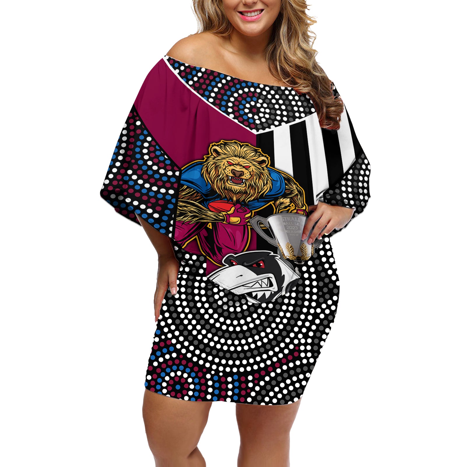 afl-magpies-combine-lions-off-shoulder-short-dress-together-go-champions-2023