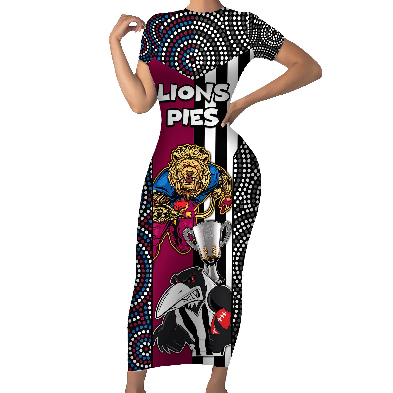 afl-magpies-combine-lions-short-sleeve-bodycon-dress-together-go-champions-2023