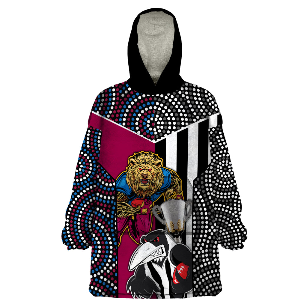 AFL Magpies Combine Lions Wearable Blanket Hoodie Together Go Champions 2023 - Vibe Hoodie Shop