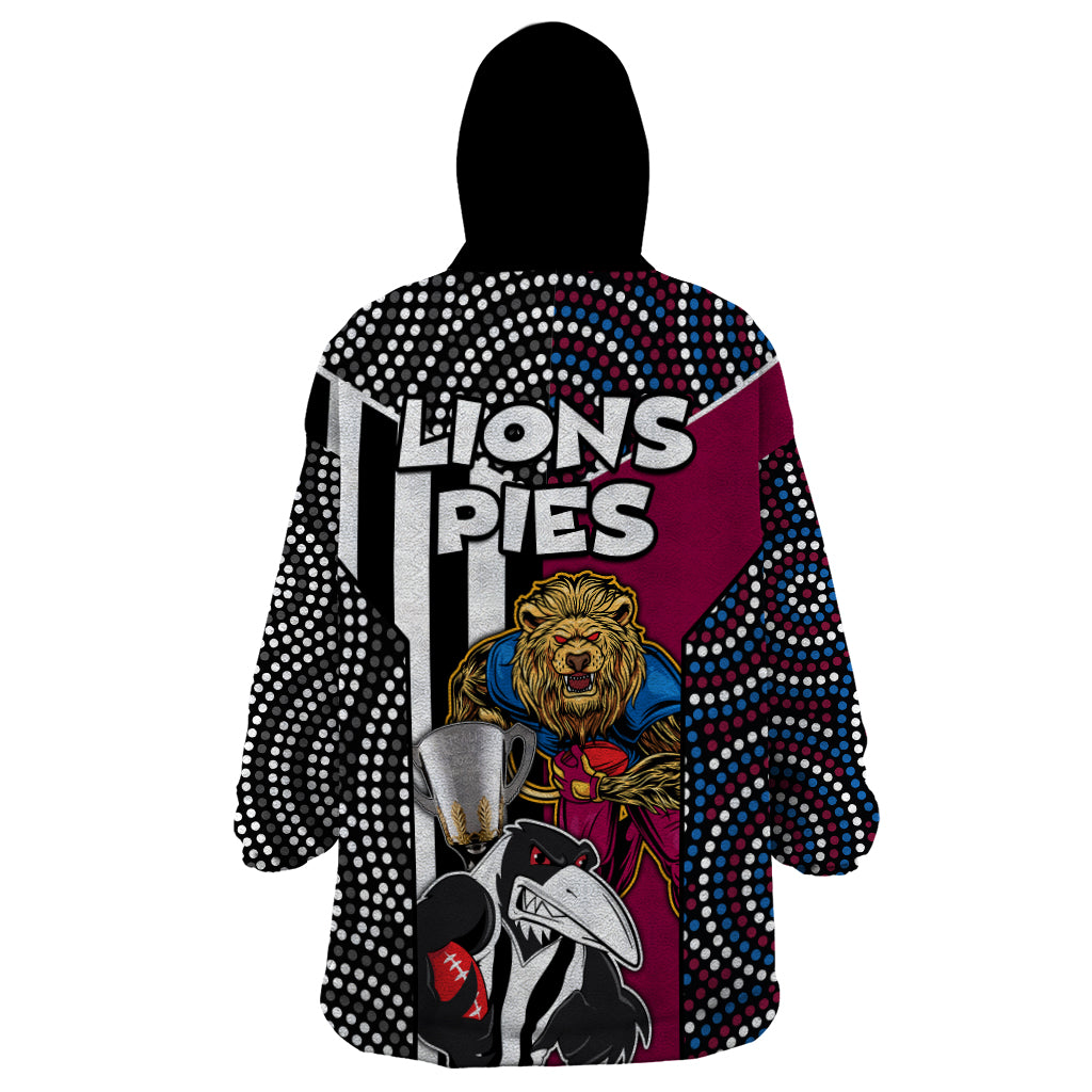 AFL Magpies Combine Lions Wearable Blanket Hoodie Together Go Champions 2023 - Vibe Hoodie Shop