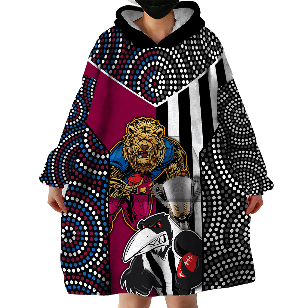 AFL Magpies Combine Lions Wearable Blanket Hoodie Together Go Champions 2023 - Vibe Hoodie Shop