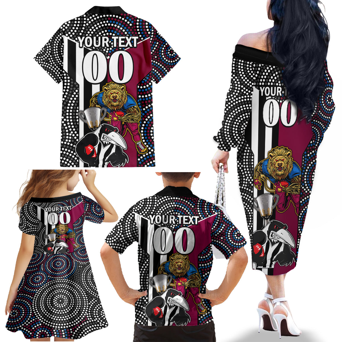 custom-afl-magpies-combine-lions-family-matching-off-shoulder-long-sleeve-dress-and-hawaiian-shirt-together-go-champions-2023