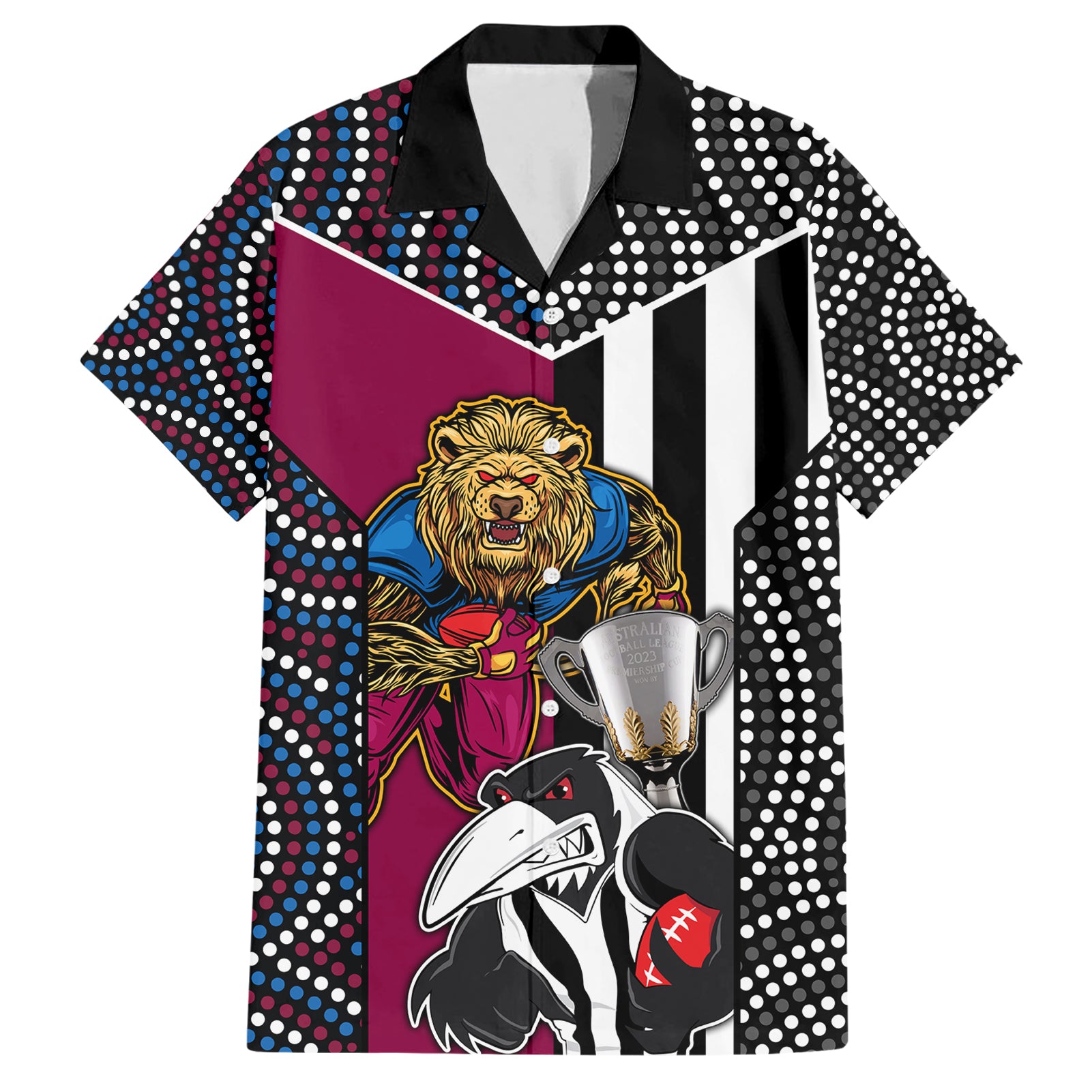 Custom AFL Magpies Combine Lions Hawaiian Shirt Together Go Champions 2023 - Vibe Hoodie Shop
