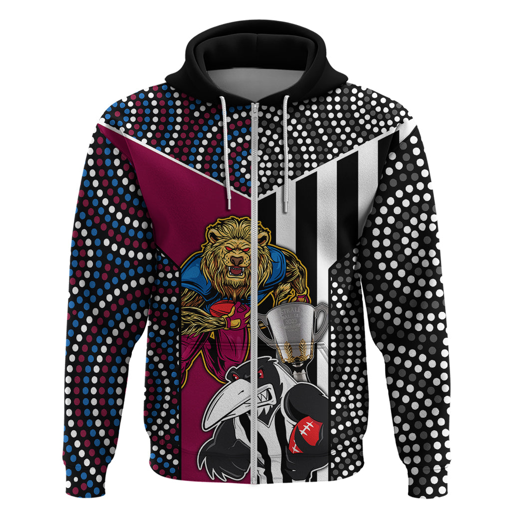 Custom AFL Magpies Combine Lions Hoodie Together Go Champions 2023 LT9 - Vibe Hoodie Shop
