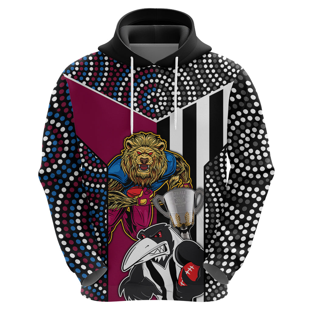 Custom AFL Magpies Combine Lions Hoodie Together Go Champions 2023 LT9 - Vibe Hoodie Shop