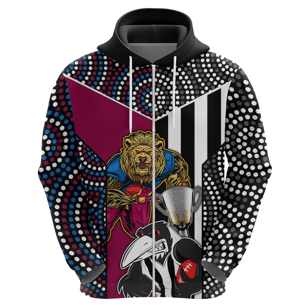 Custom AFL Magpies Combine Lions Hoodie Together Go Champions 2023 LT9 - Vibe Hoodie Shop