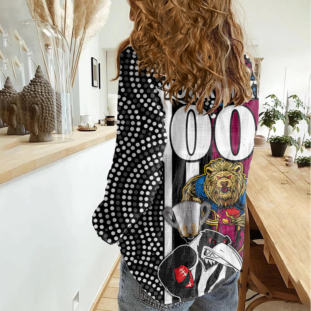 Custom AFL Magpies Combine Lions Women Casual Shirt Together Go Champions 2023 - Vibe Hoodie Shop