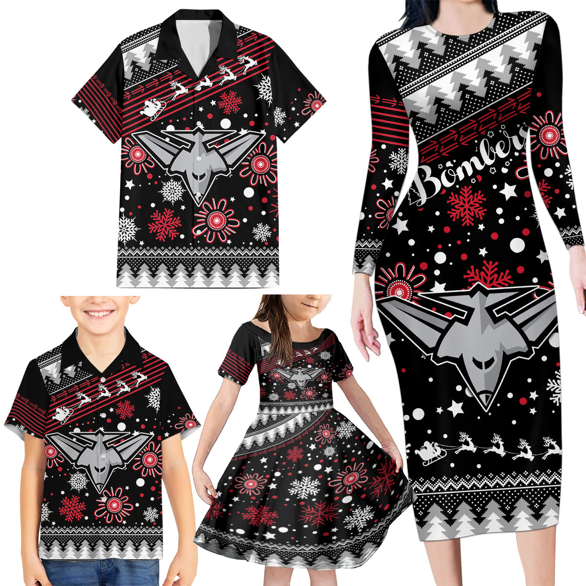 custom-bombers-football-family-matching-long-sleeve-bodycon-dress-and-hawaiian-shirt-christmas-vibe-2023