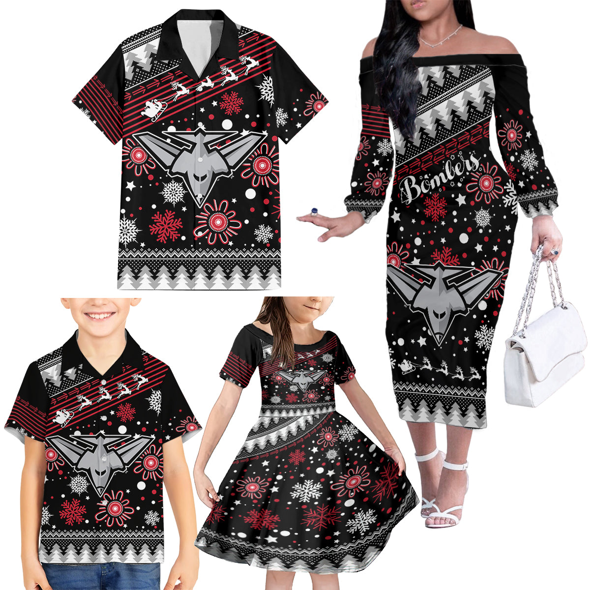 custom-bombers-football-family-matching-off-shoulder-long-sleeve-dress-and-hawaiian-shirt-christmas-vibe-2023