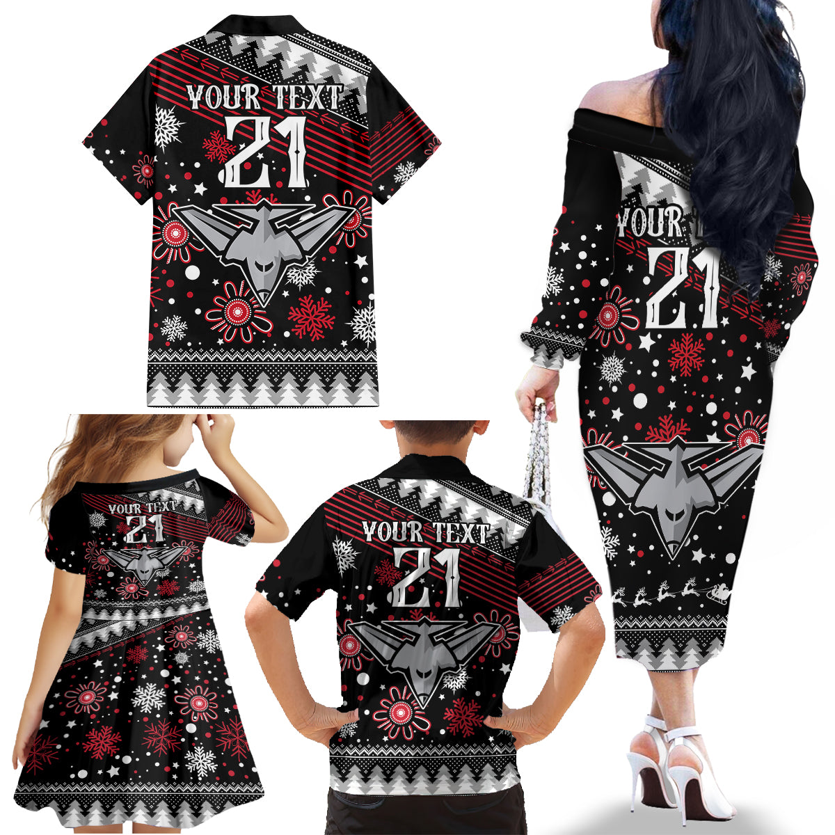 custom-bombers-football-family-matching-off-shoulder-long-sleeve-dress-and-hawaiian-shirt-christmas-vibe-2023