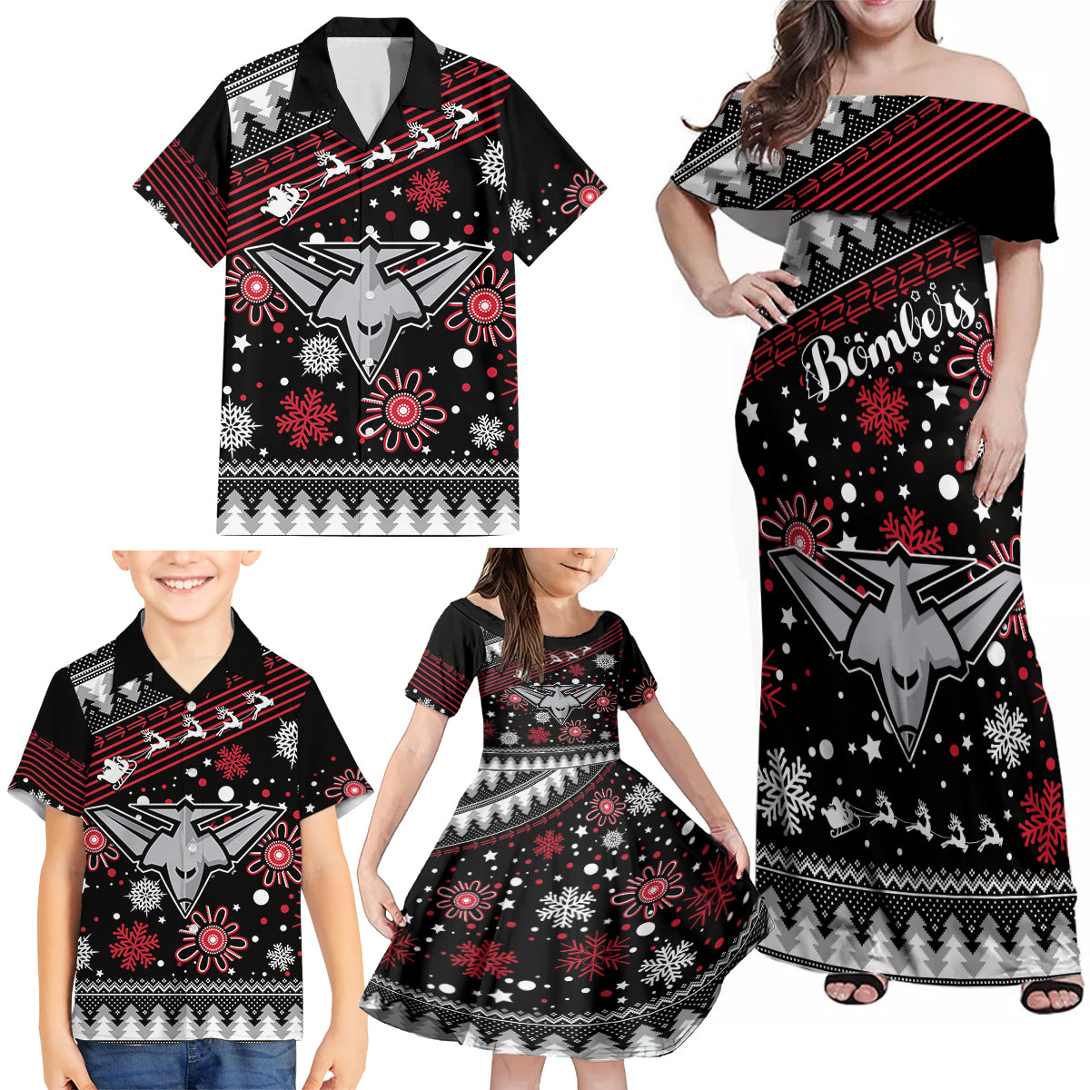 custom-bombers-football-family-matching-off-shoulder-maxi-dress-and-hawaiian-shirt-christmas-vibe-2023