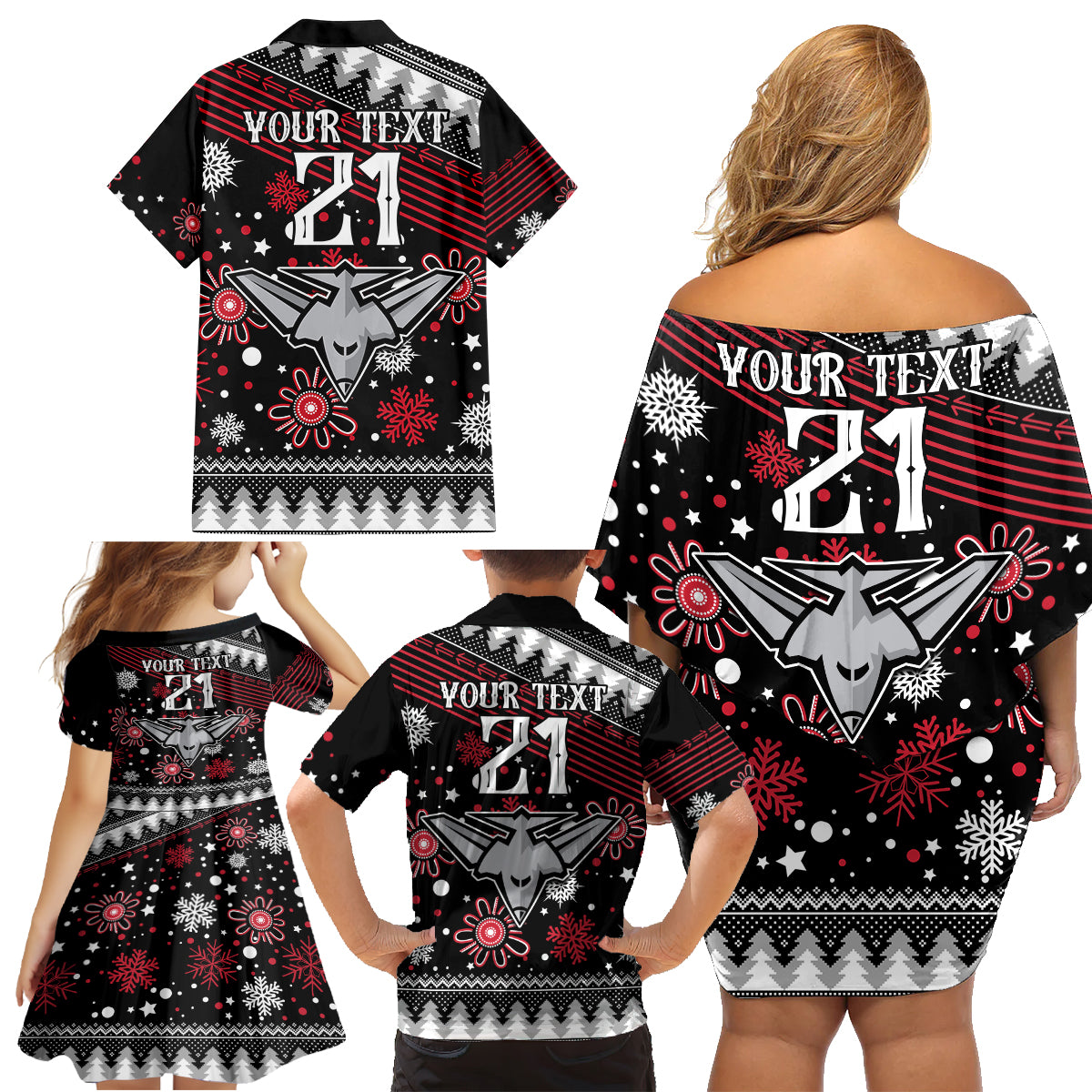 custom-bombers-football-family-matching-off-shoulder-short-dress-and-hawaiian-shirt-christmas-vibe-2023