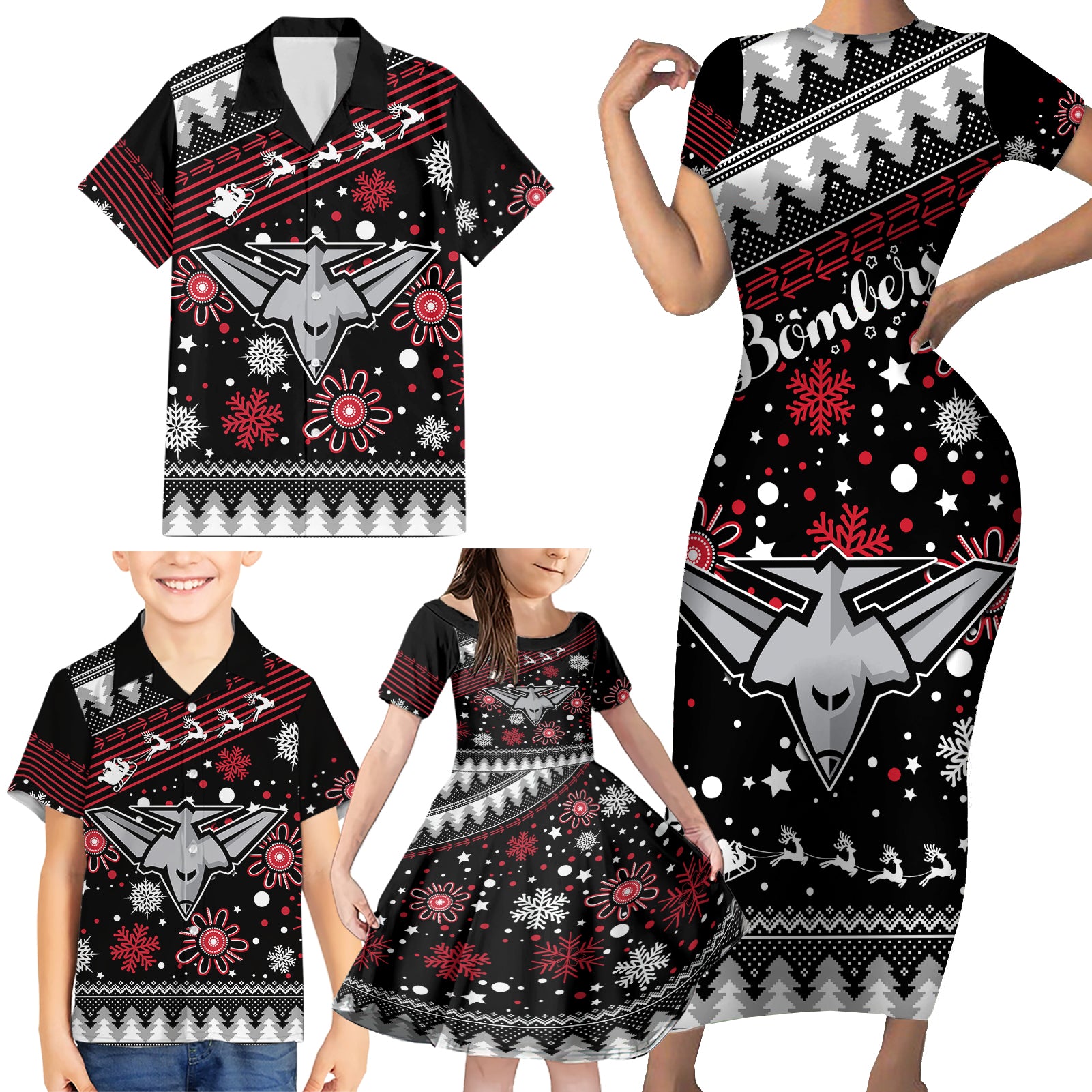 custom-bombers-football-family-matching-short-sleeve-bodycon-dress-and-hawaiian-shirt-christmas-vibe-2023