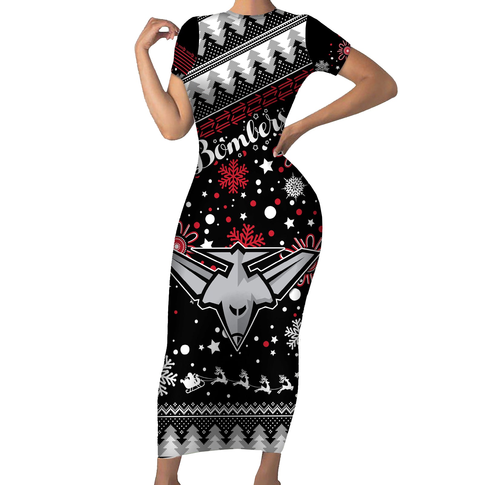 custom-bombers-football-family-matching-short-sleeve-bodycon-dress-and-hawaiian-shirt-christmas-vibe-2023