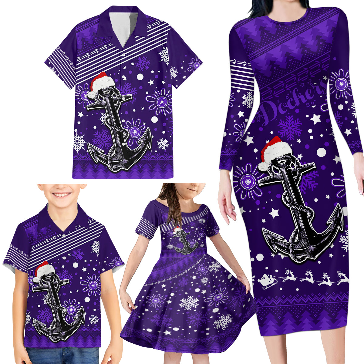 custom-fremantle-dockers-football-family-matching-long-sleeve-bodycon-dress-and-hawaiian-shirt-christmas-vibe-2023