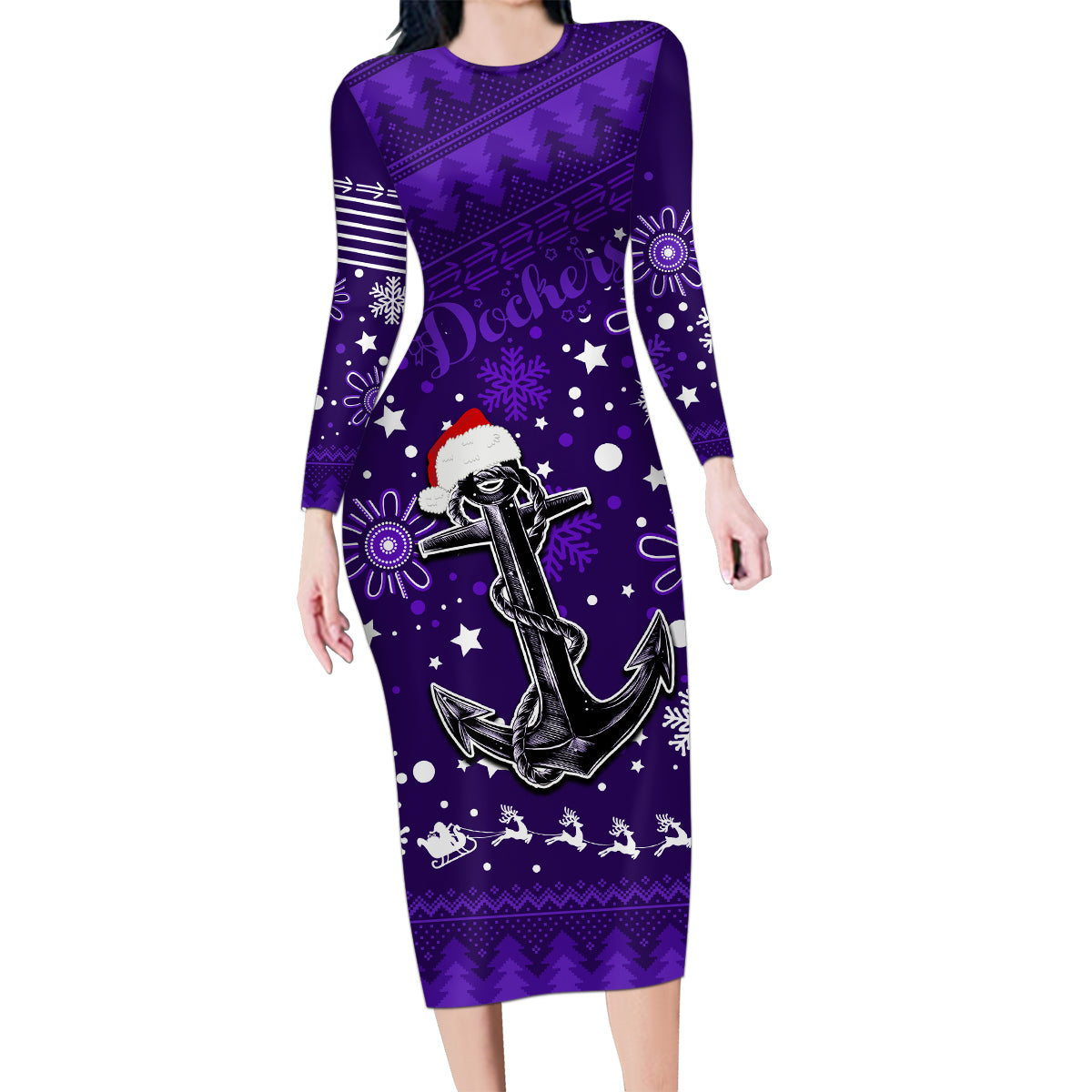 custom-fremantle-dockers-football-family-matching-long-sleeve-bodycon-dress-and-hawaiian-shirt-christmas-vibe-2023