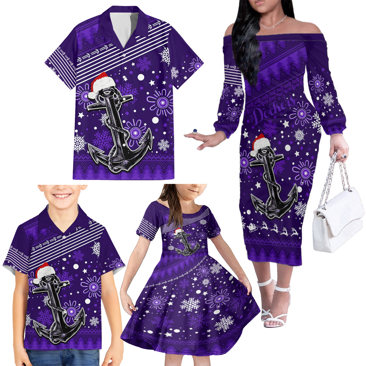 custom-fremantle-dockers-football-family-matching-off-shoulder-long-sleeve-dress-and-hawaiian-shirt-christmas-vibe-2023