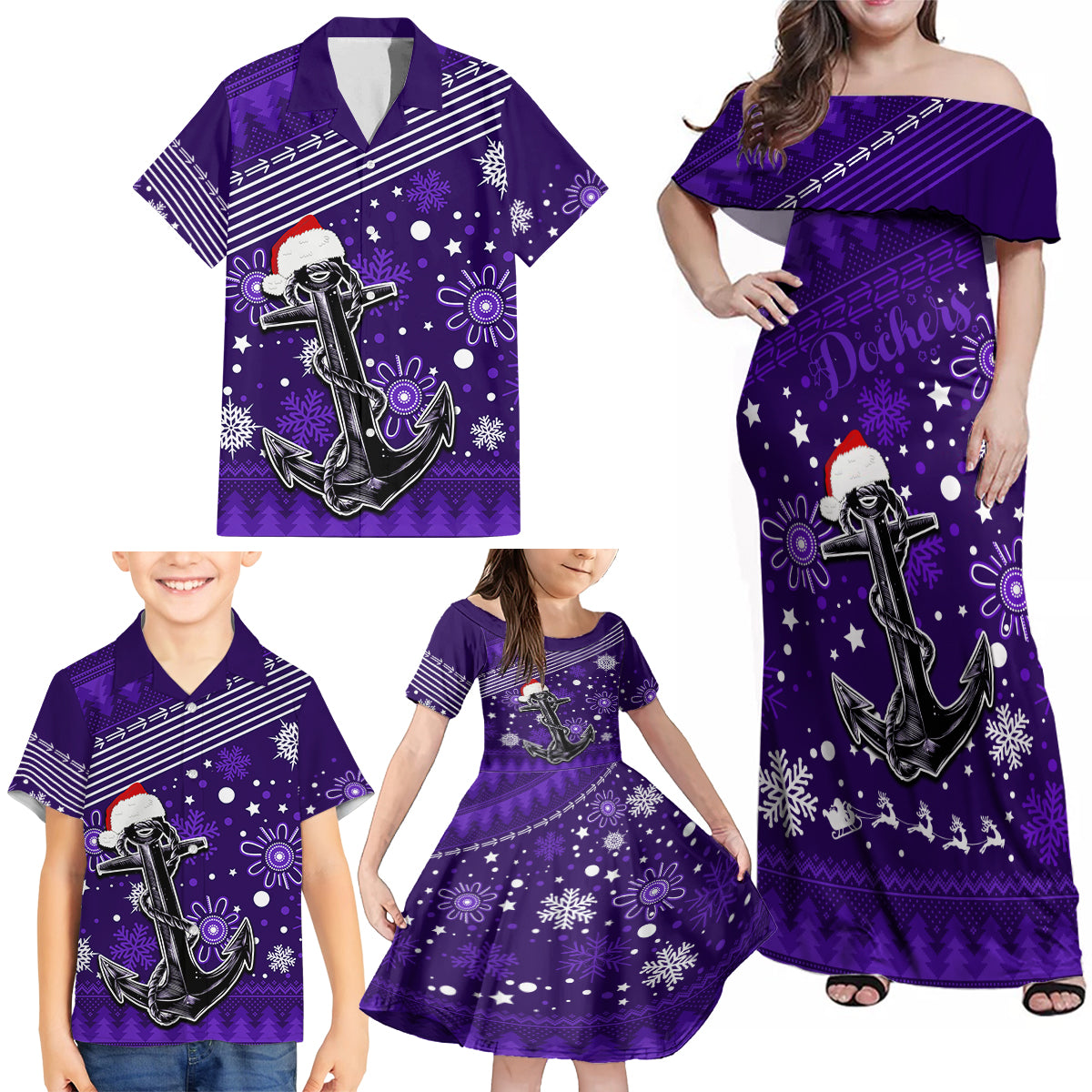 custom-fremantle-dockers-football-family-matching-off-shoulder-maxi-dress-and-hawaiian-shirt-christmas-vibe-2023