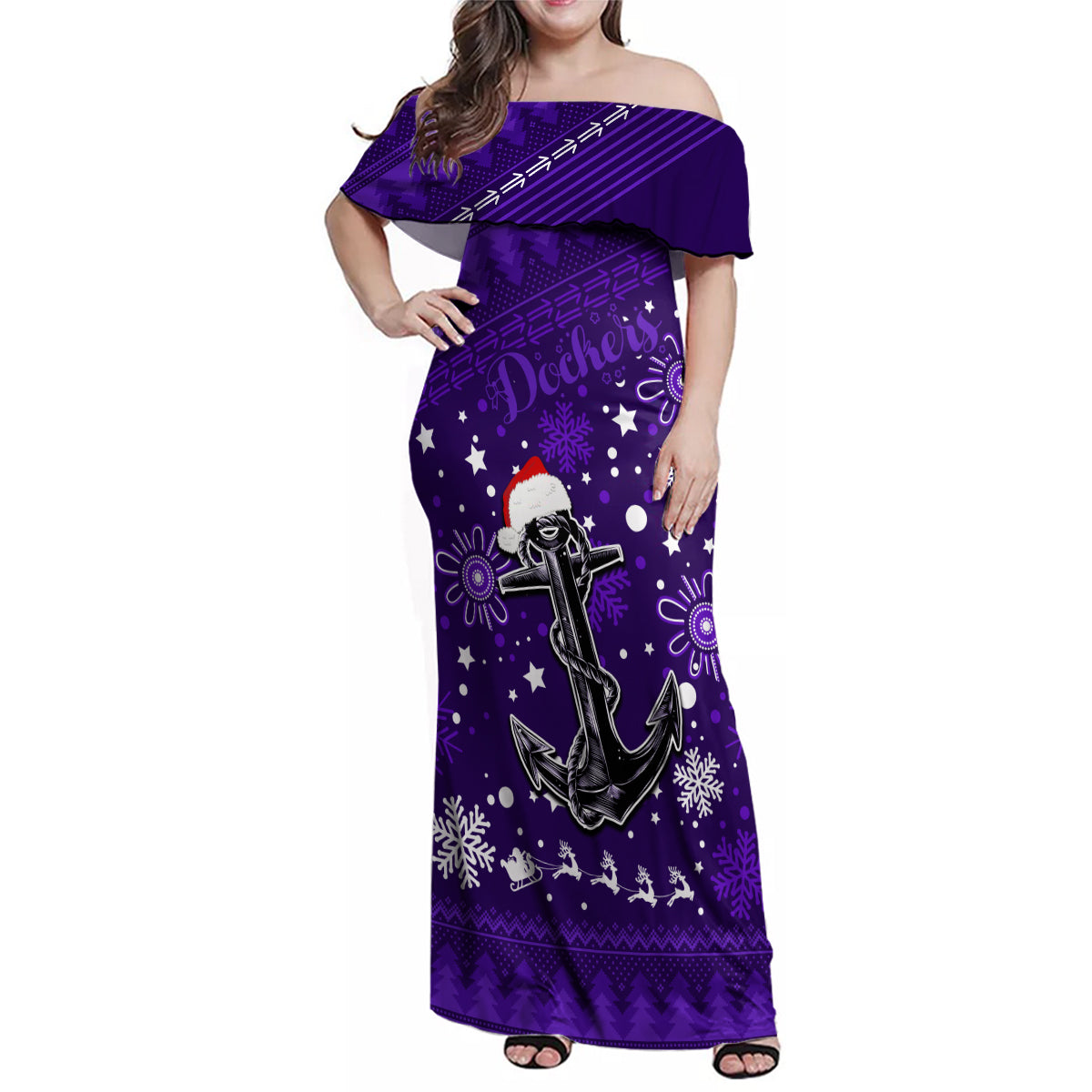 custom-fremantle-dockers-football-family-matching-off-shoulder-maxi-dress-and-hawaiian-shirt-christmas-vibe-2023