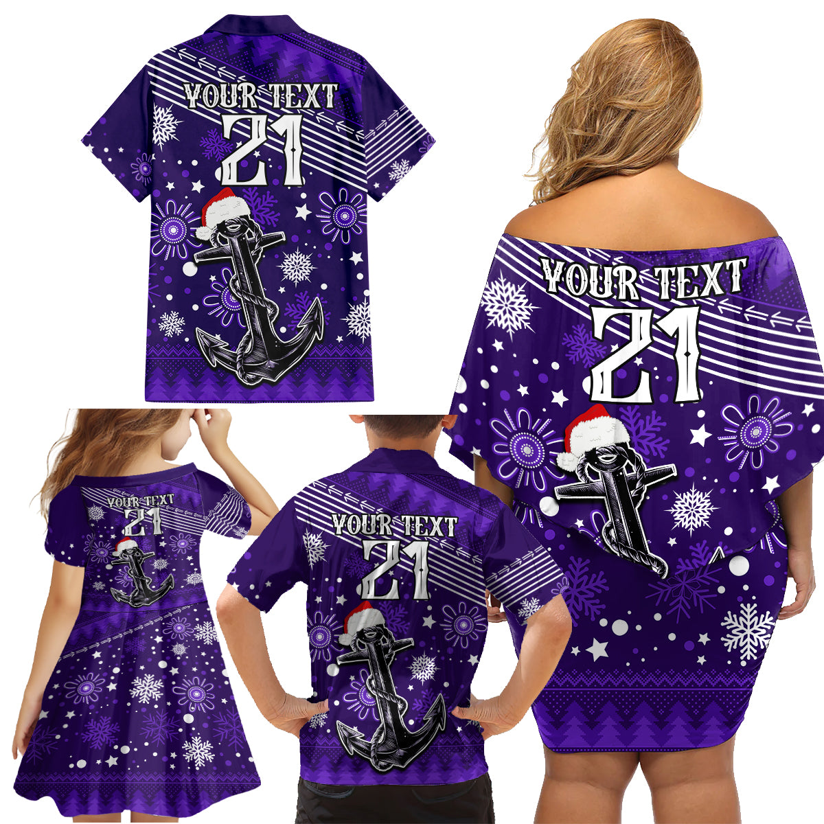 custom-fremantle-dockers-football-family-matching-off-shoulder-short-dress-and-hawaiian-shirt-christmas-vibe-2023