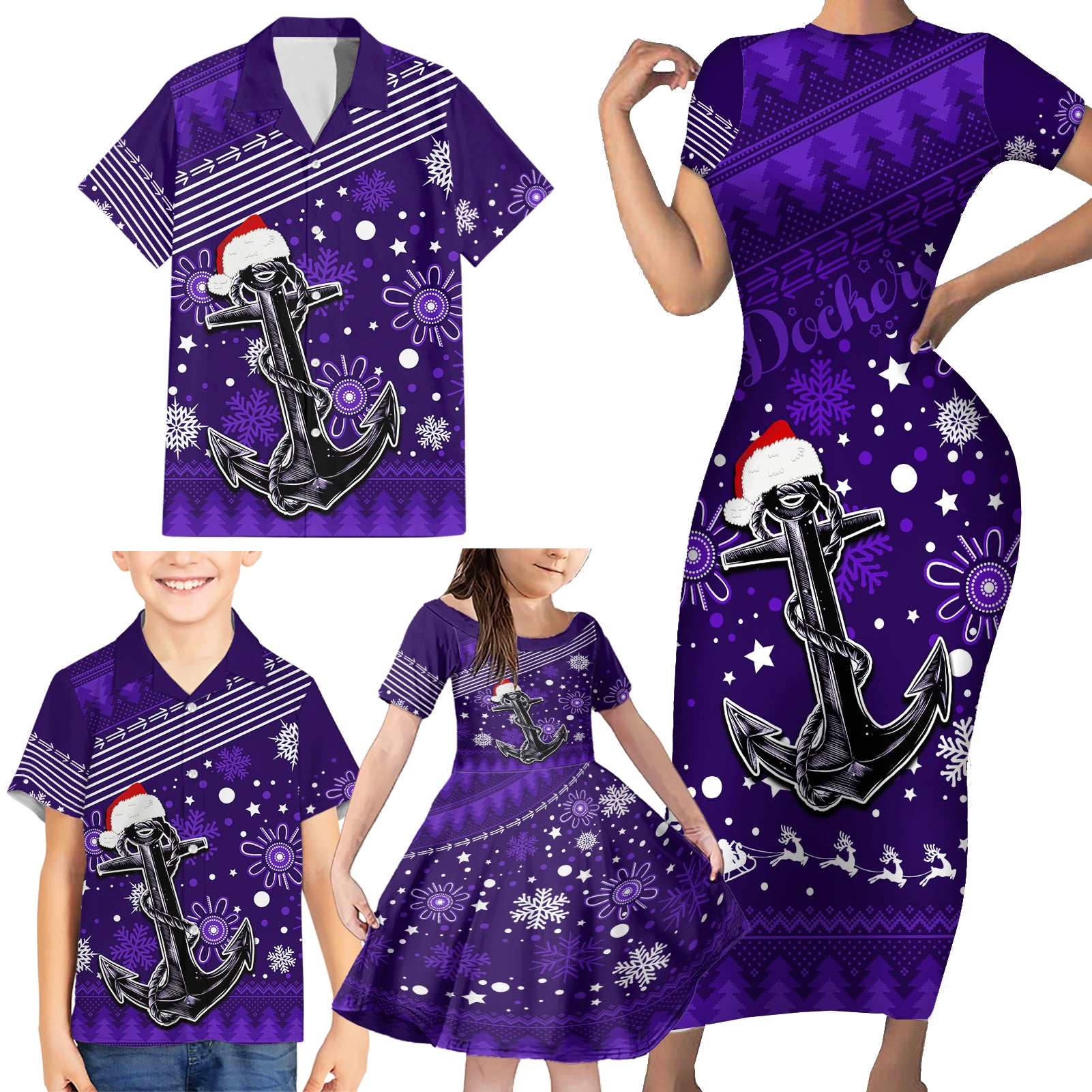 custom-fremantle-dockers-football-family-matching-short-sleeve-bodycon-dress-and-hawaiian-shirt-christmas-vibe-2023