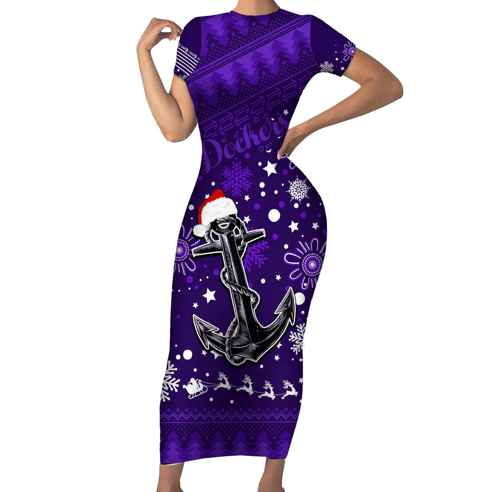 custom-fremantle-dockers-football-family-matching-short-sleeve-bodycon-dress-and-hawaiian-shirt-christmas-vibe-2023