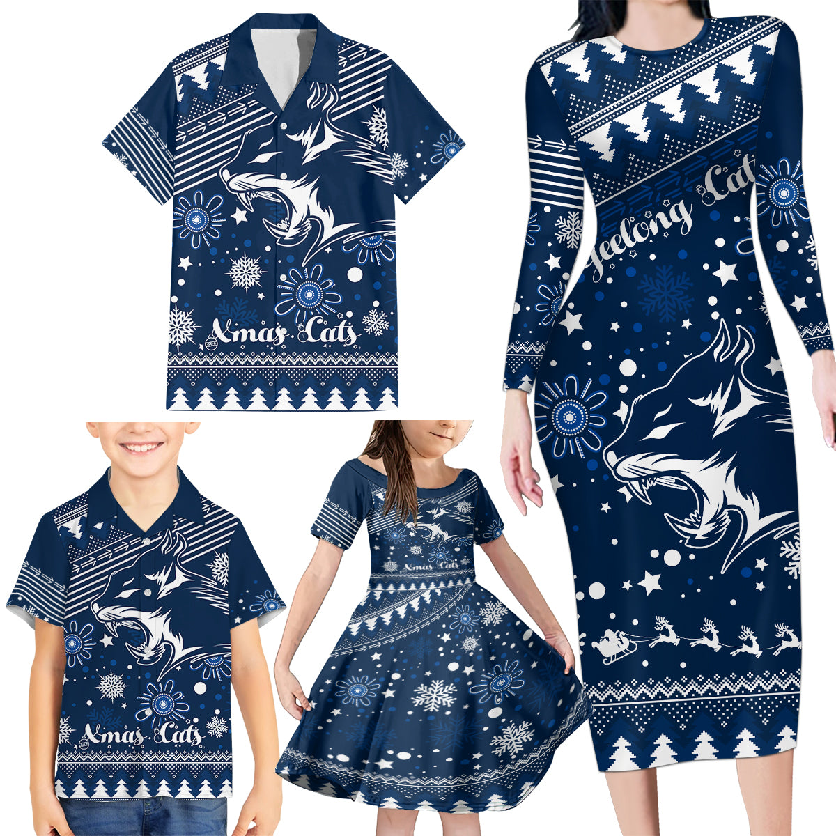 custom-geelong-cats-football-family-matching-long-sleeve-bodycon-dress-and-hawaiian-shirt-christmas-vibe-2023