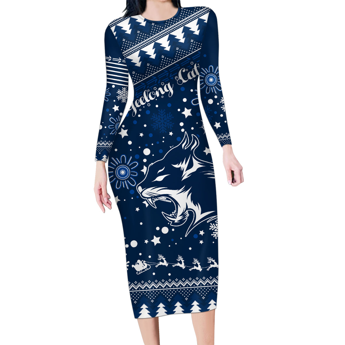 custom-geelong-cats-football-family-matching-long-sleeve-bodycon-dress-and-hawaiian-shirt-christmas-vibe-2023