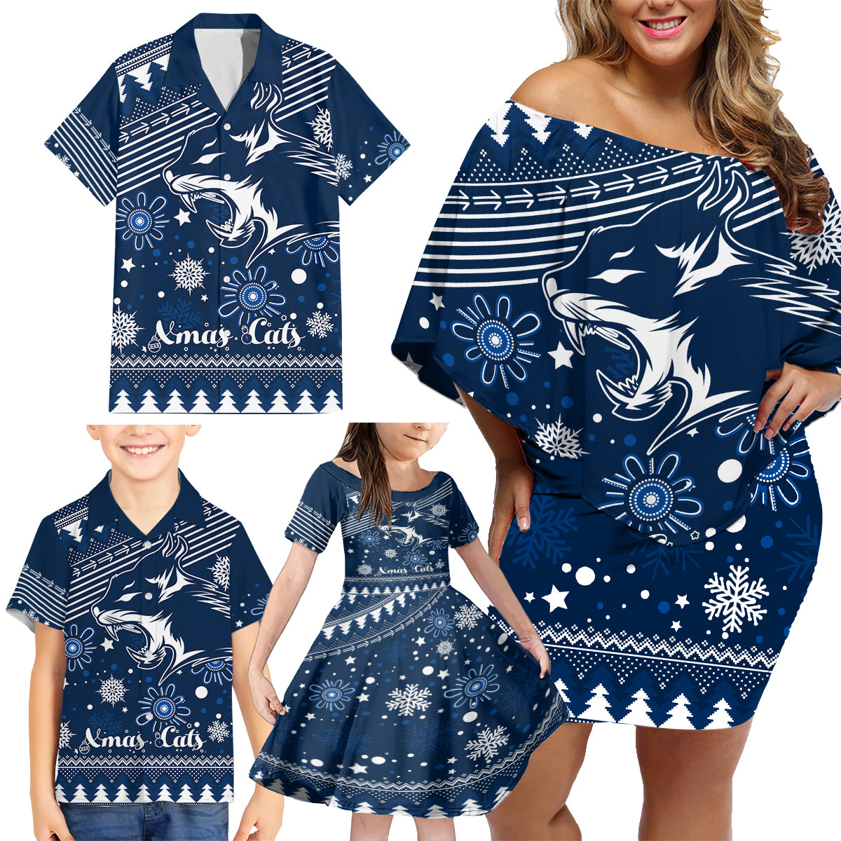 custom-geelong-cats-football-family-matching-off-shoulder-short-dress-and-hawaiian-shirt-christmas-vibe-2023