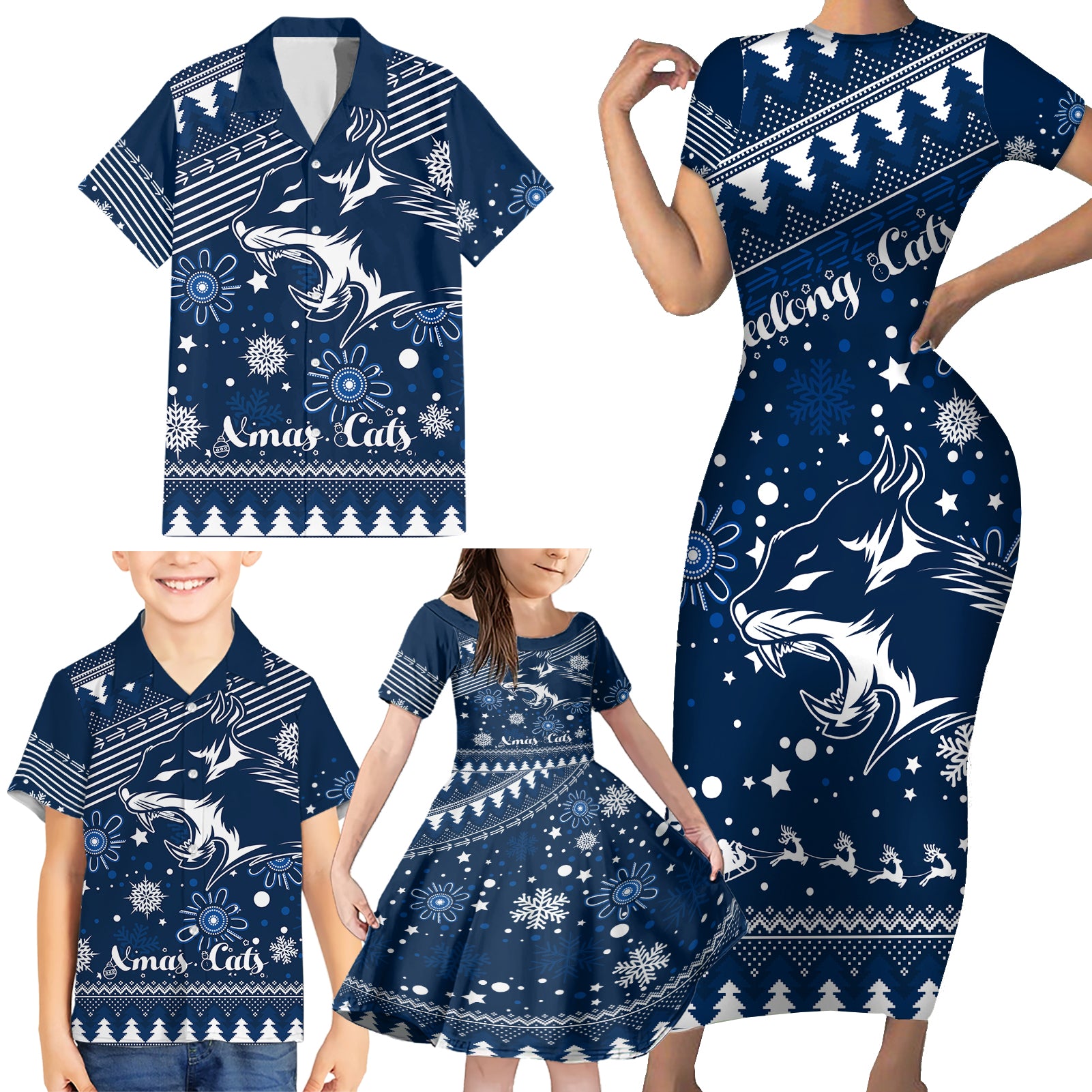 custom-geelong-cats-football-family-matching-short-sleeve-bodycon-dress-and-hawaiian-shirt-christmas-vibe-2023