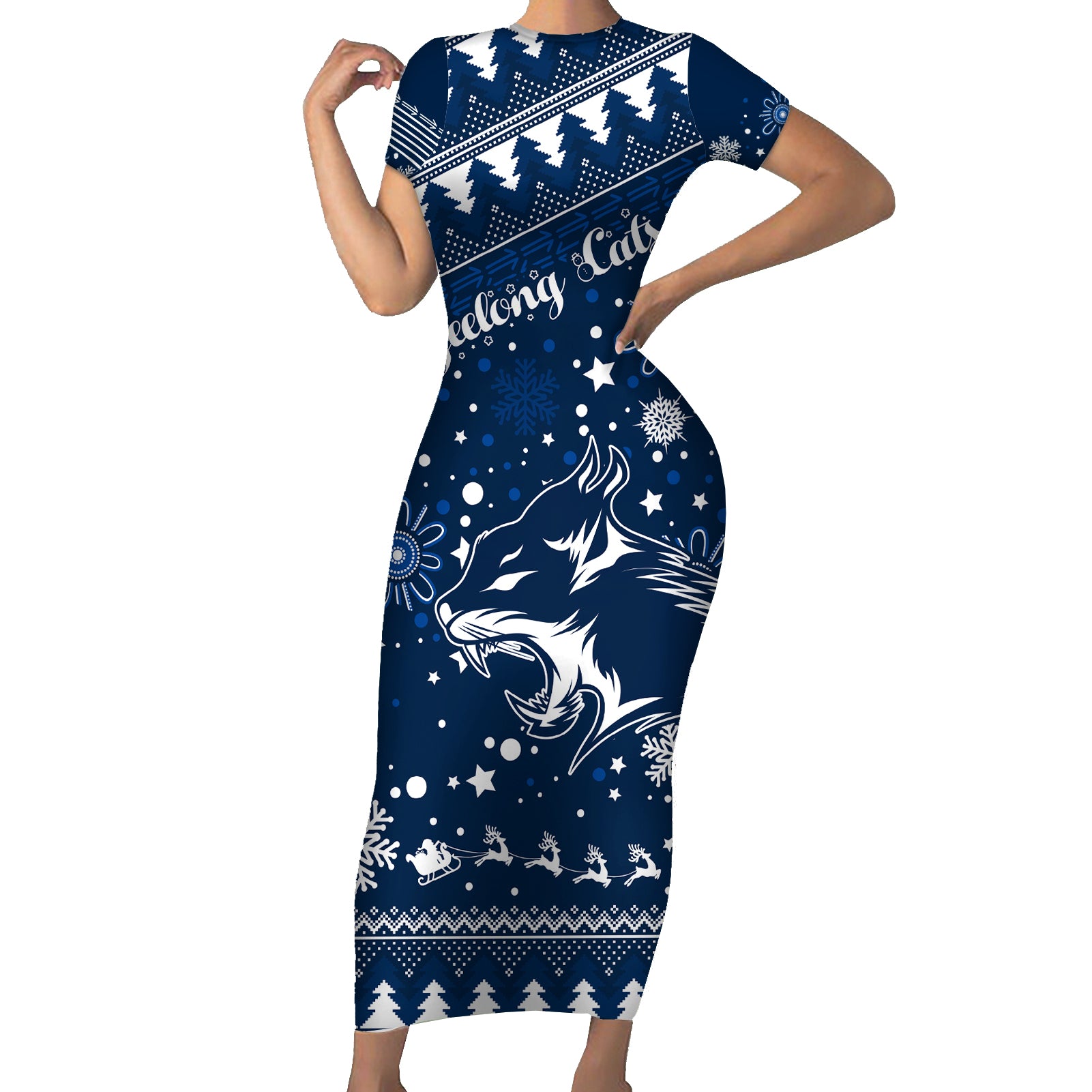 custom-geelong-cats-football-family-matching-short-sleeve-bodycon-dress-and-hawaiian-shirt-christmas-vibe-2023