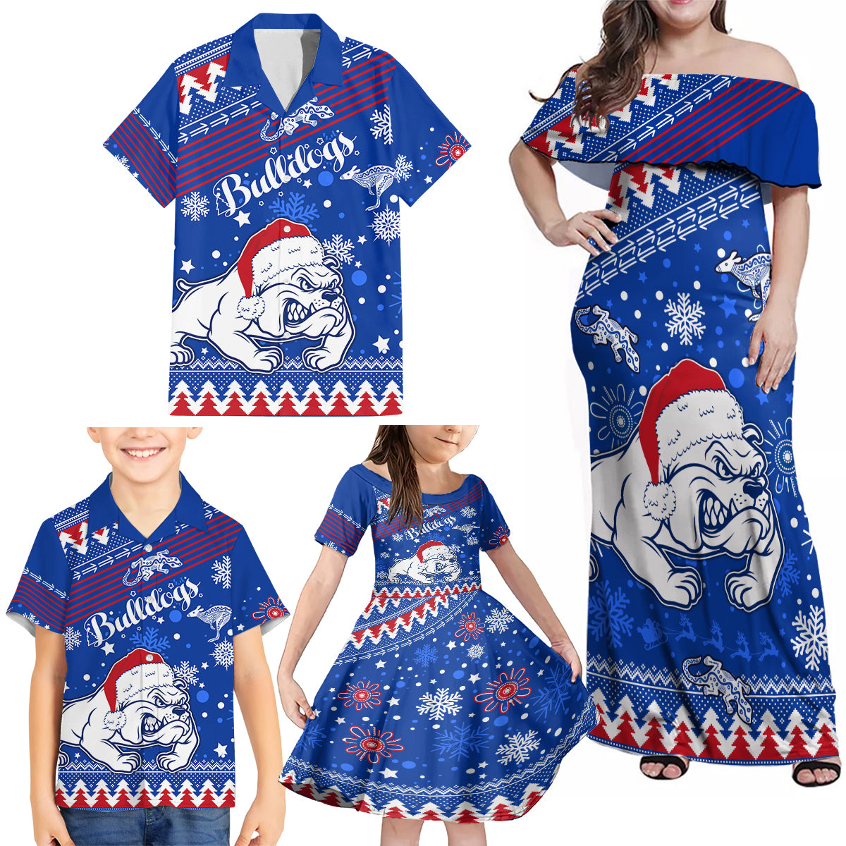 bulldogs-football-family-matching-off-shoulder-maxi-dress-and-hawaiian-shirt-christmas-vibe-2023