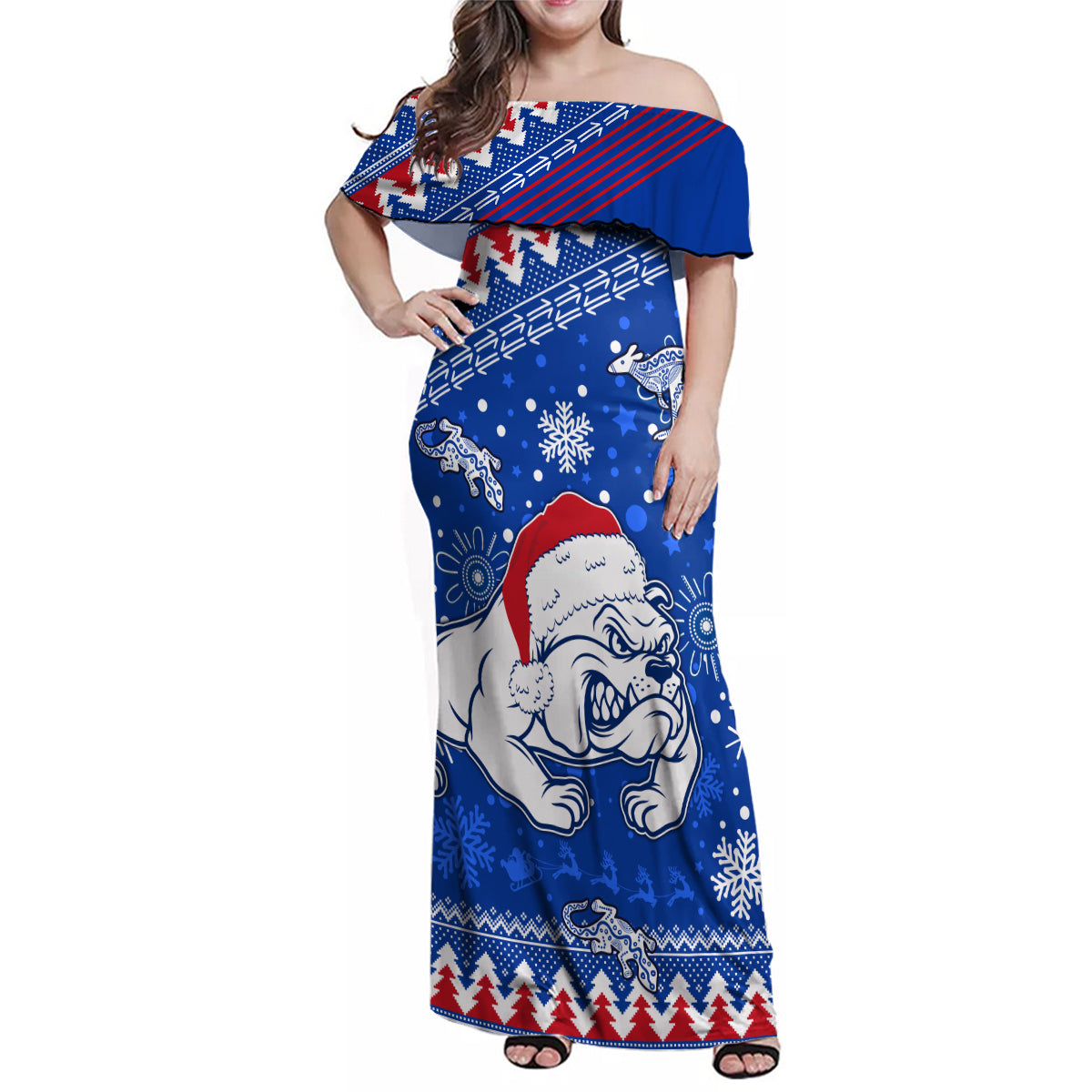 bulldogs-football-family-matching-off-shoulder-maxi-dress-and-hawaiian-shirt-christmas-vibe-2023