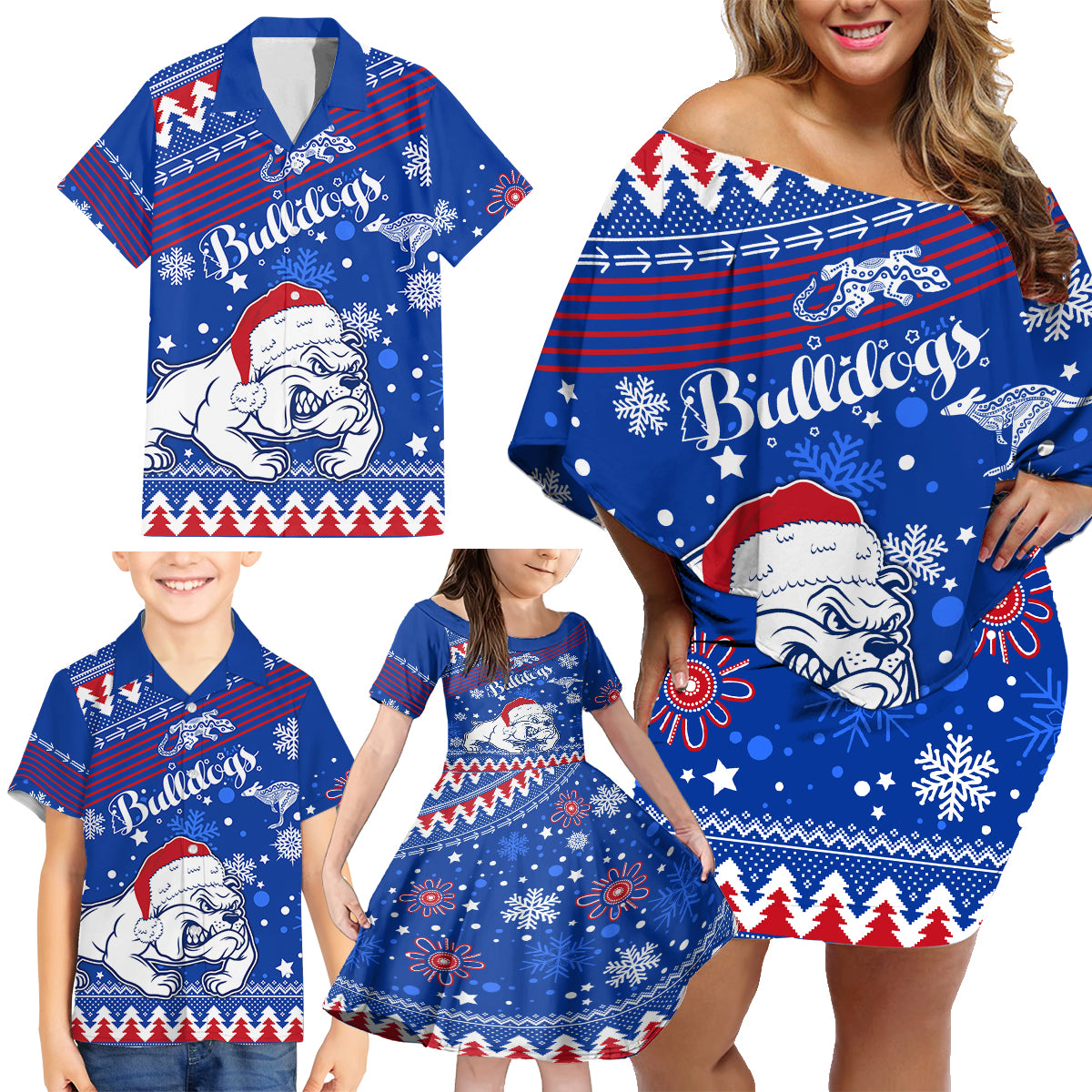 bulldogs-football-family-matching-off-shoulder-short-dress-and-hawaiian-shirt-christmas-vibe-2023