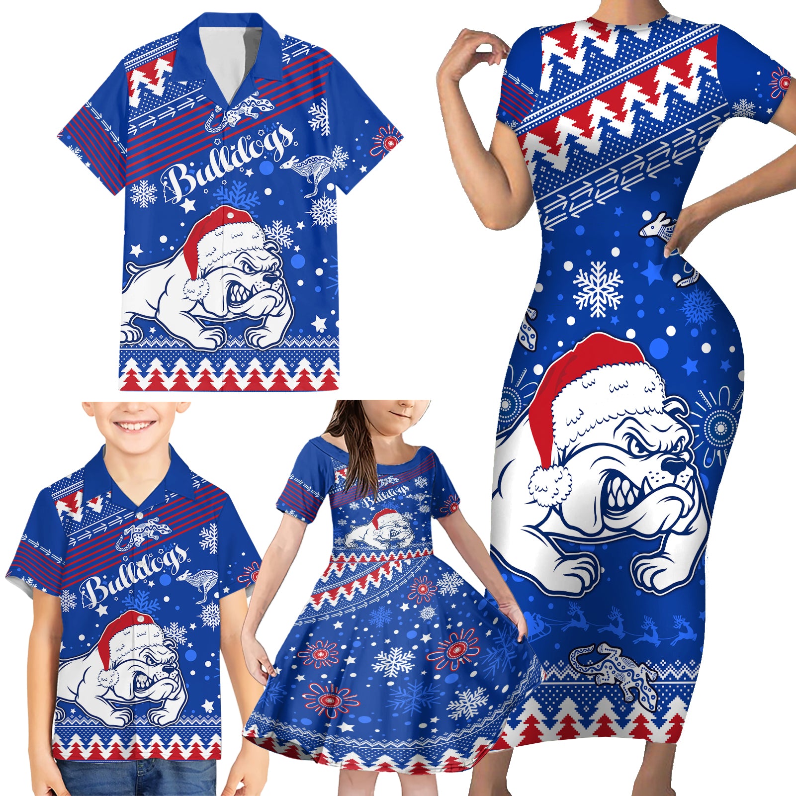 bulldogs-football-family-matching-short-sleeve-bodycon-dress-and-hawaiian-shirt-christmas-vibe-2023